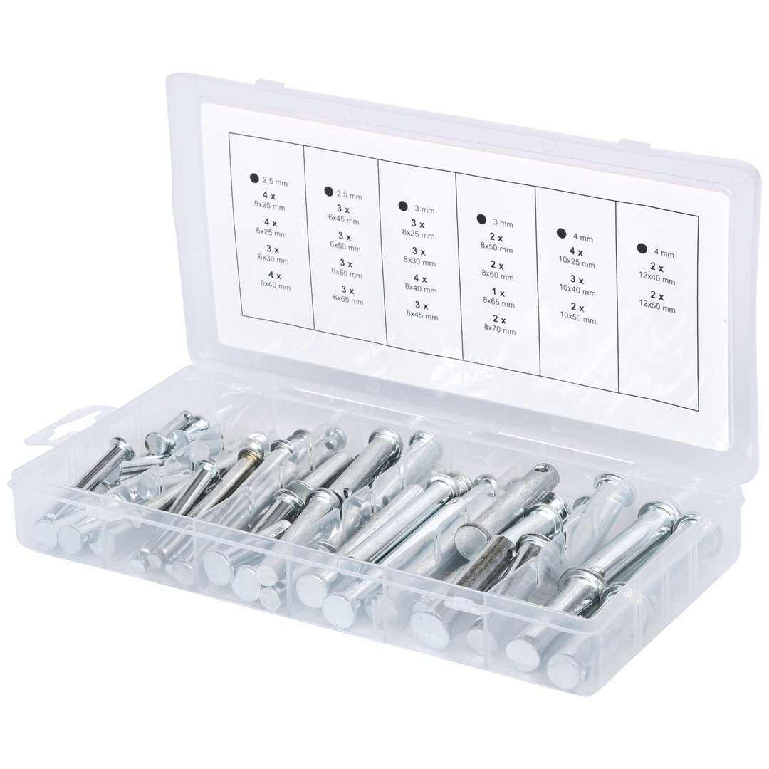 KS Tools Sortiment Sicherungsbolzen, Ø 5-12 mm, 21 Größen, 60-tlg.