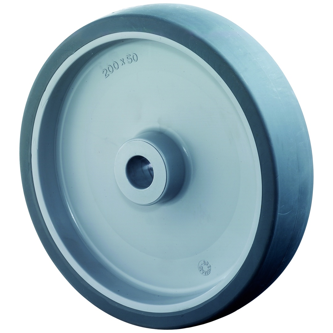 BS Rollen BS Gummirad grau B43, Kunststofffelge, Gleitlager, Ø Rad 125 mm, Tragkraft 100 kg, Radbreite 35 mm, Nabenlänge 44 mm