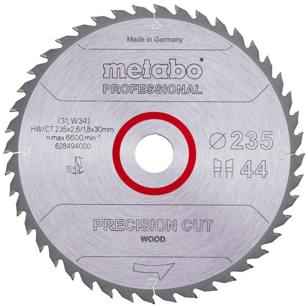Metabo Sägeblatt precision cut wood - professional 235x2,6/x30, Z44, Spanwinkel 15°, Wechselzahn