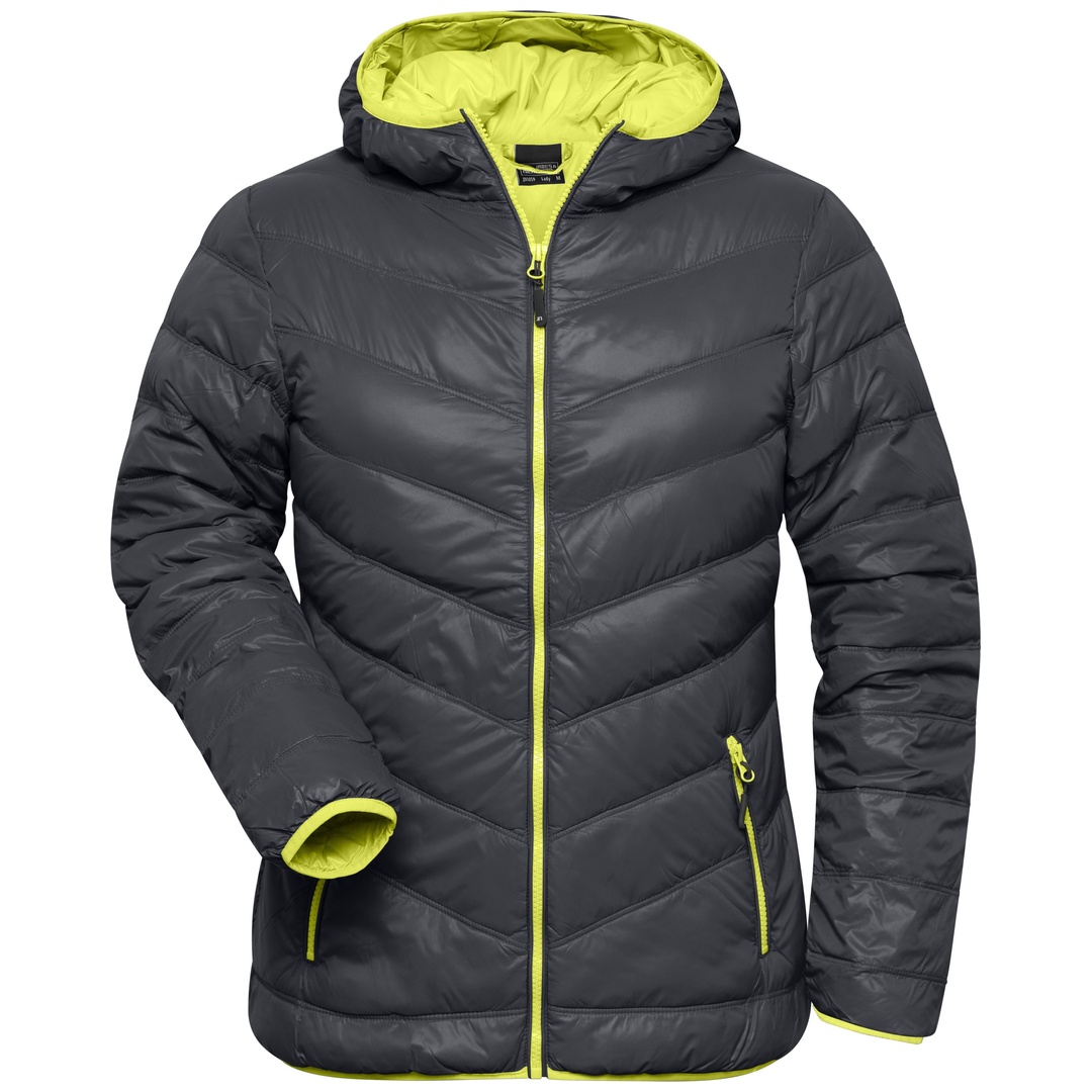James & Nicholson Damen Daunenjacke JN1059 Gr. M carbon/acid-yellow