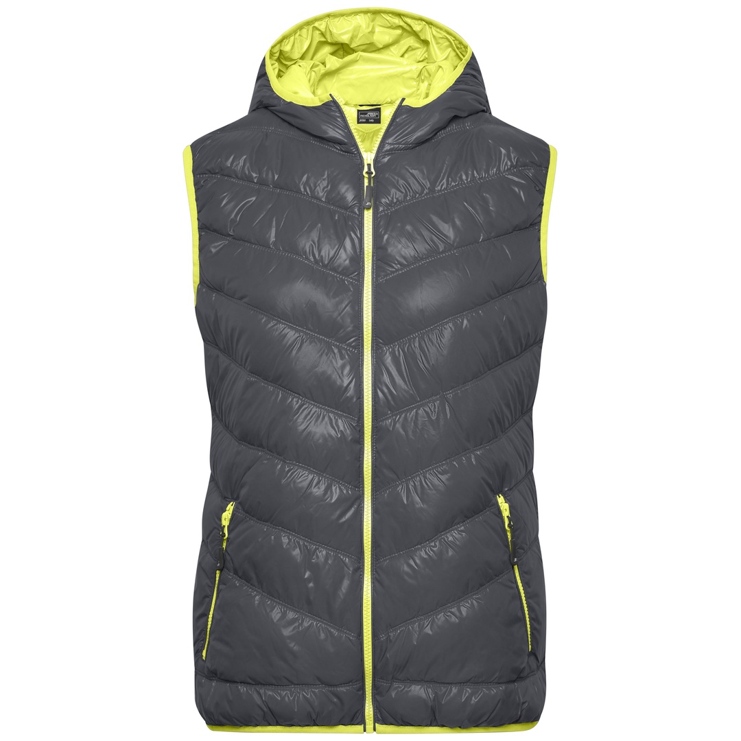 James & Nicholson Damen Daunenweste JN1061 Gr. 2XL carbon/acid-yellow