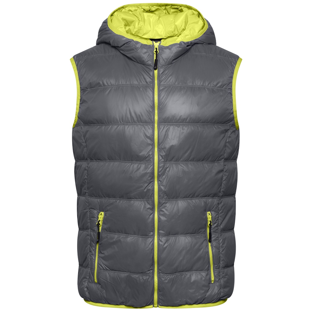 James & Nicholson Männer Daunenweste JN1062 Gr. 2XL carbon/acid-yellow