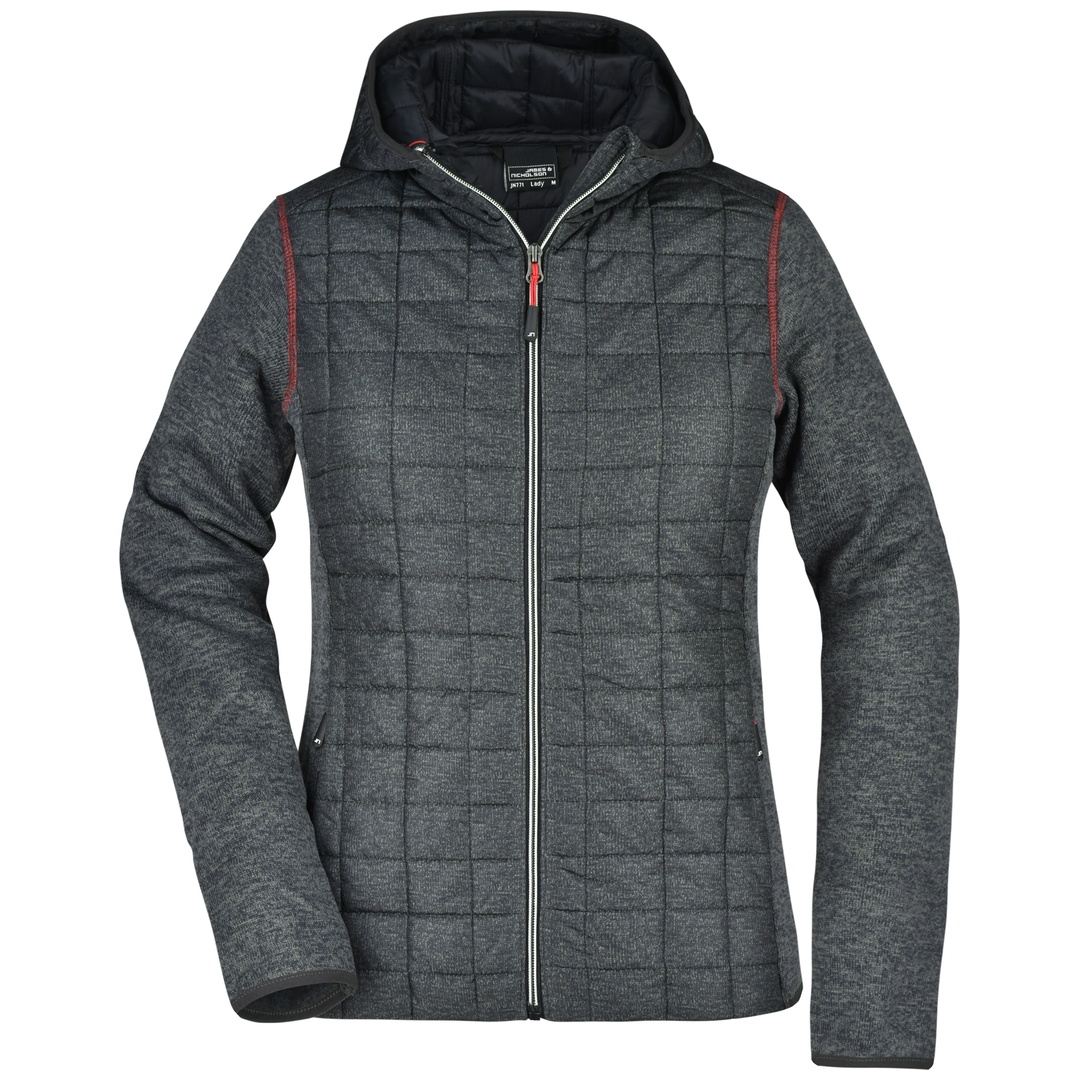 James & Nicholson Strickfleecejacke im stylischen Materialmix Damen JN771 Gr. M grey-melange/anthracite-melange