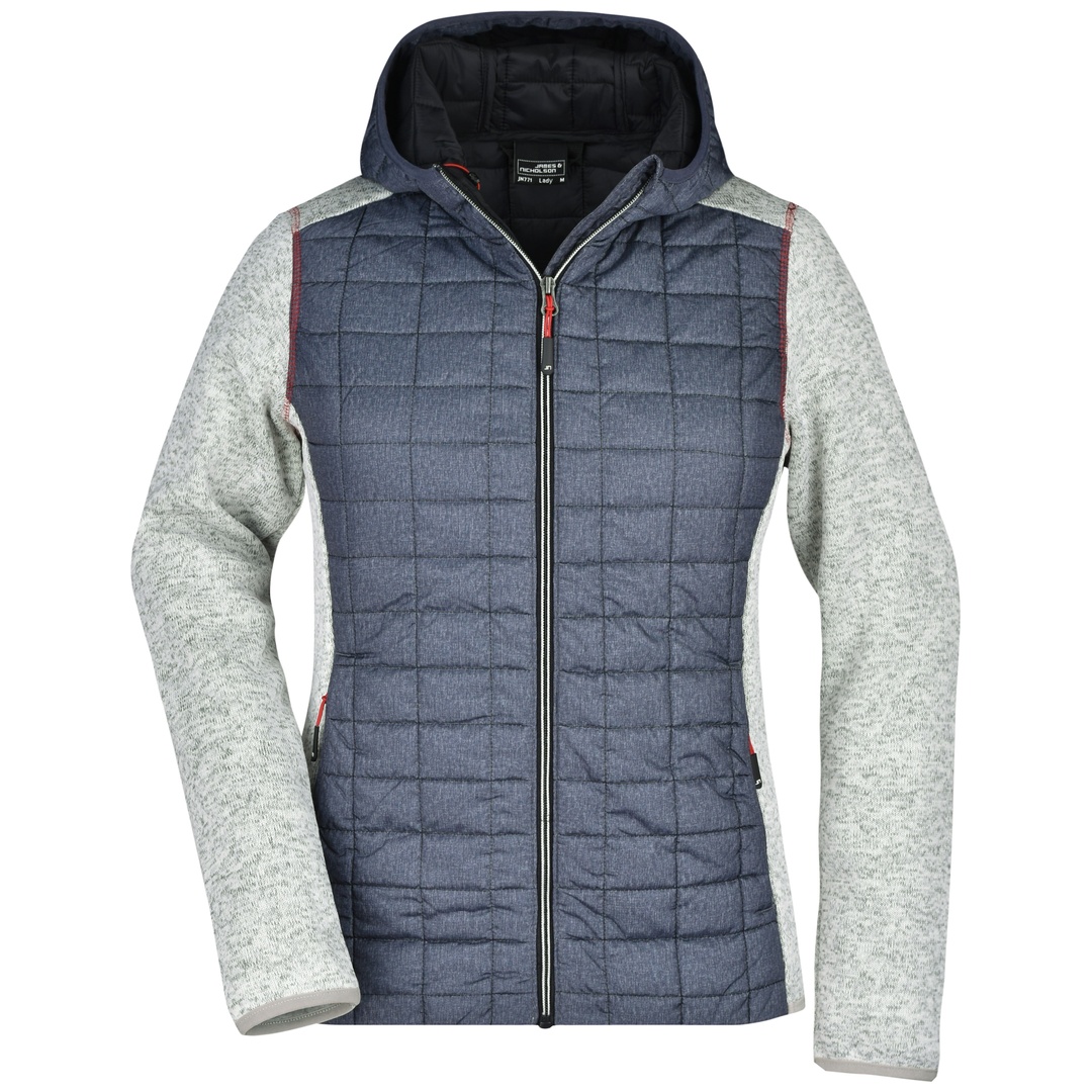 James & Nicholson Strickfleecejacke im stylischen Materialmix Damen JN771 Gr. S light-melange/anthracite-melange