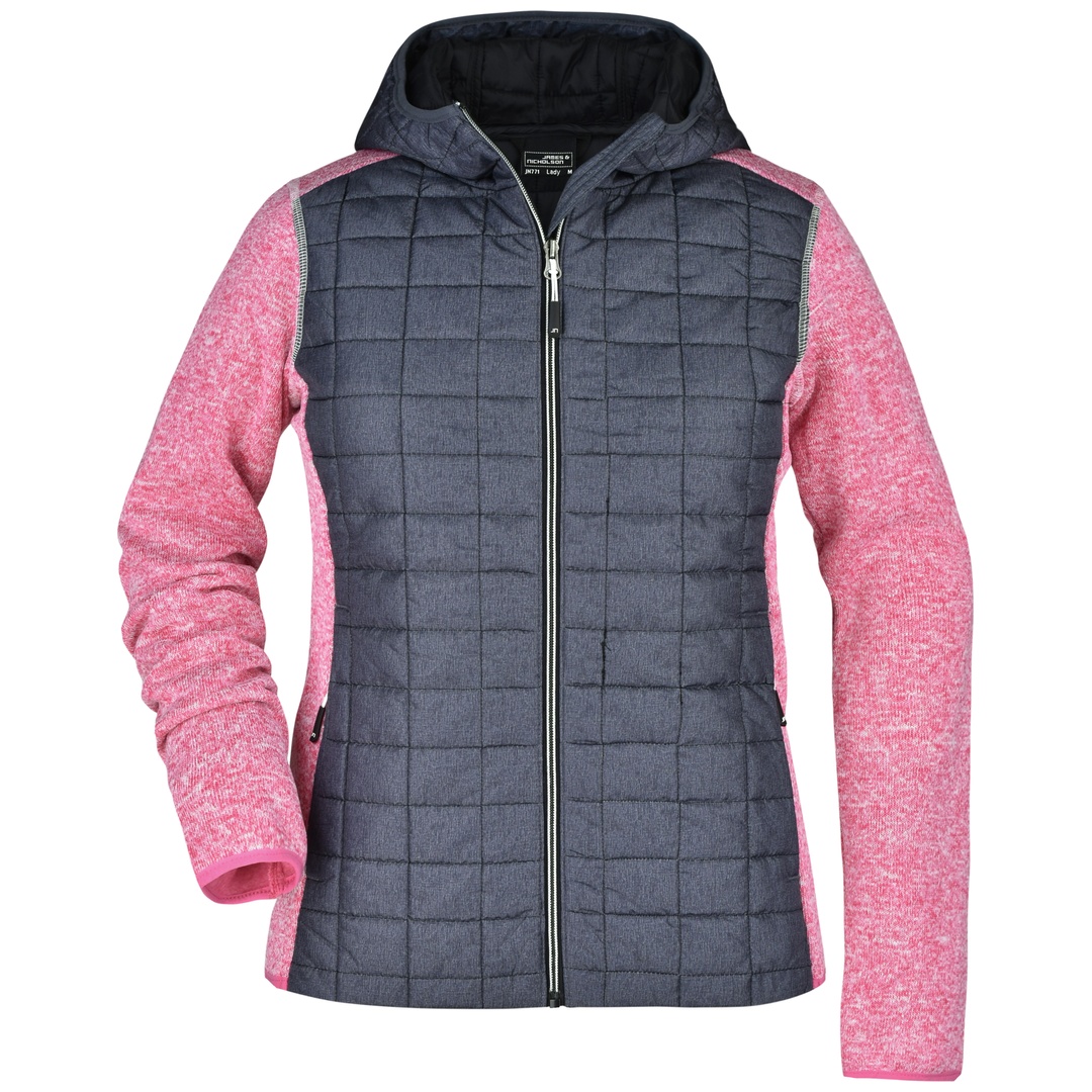 James & Nicholson Strickfleecejacke im stylischen Materialmix Damen JN771 Gr. 2XL pink-melange/anthracite-melange