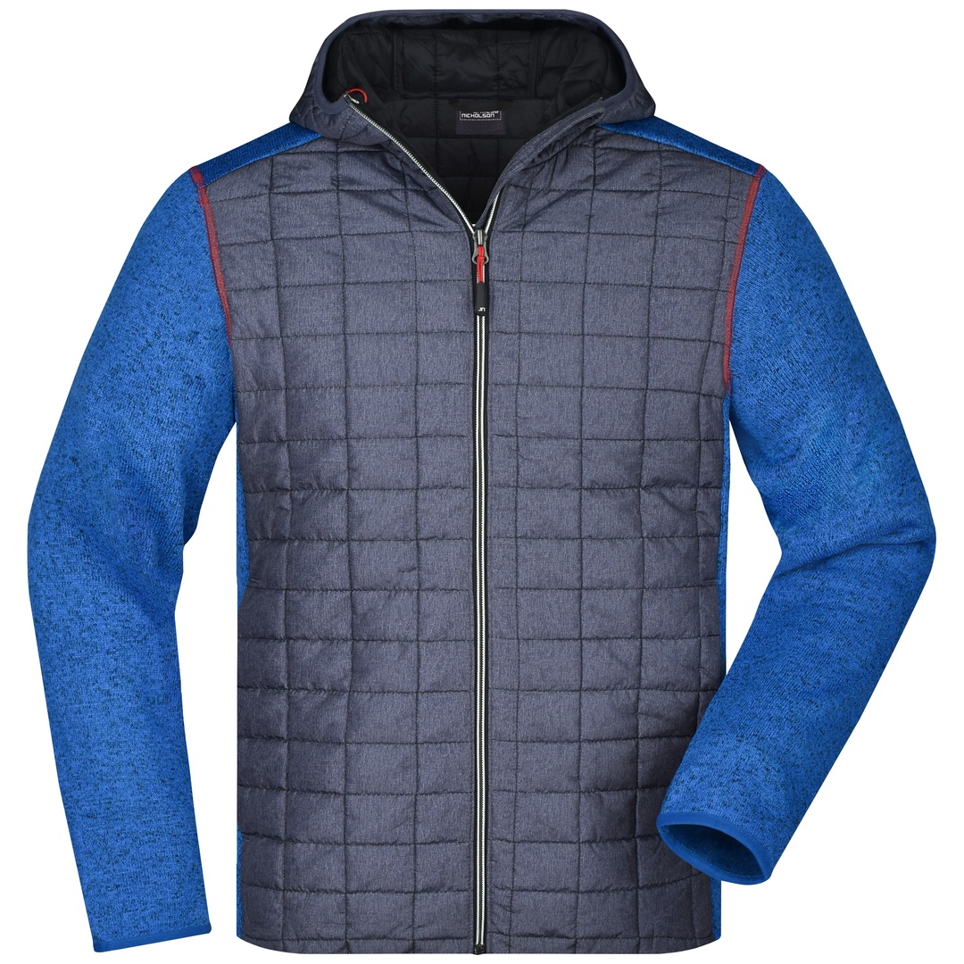 James & Nicholson Strickfleecejacke im stylischen Materialmix Herren JN772 Gr. S royal-melange/anthracite-melange