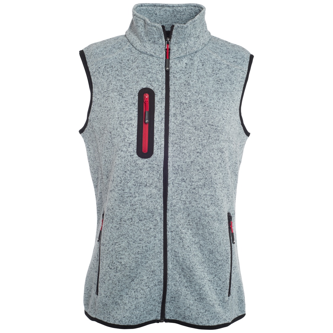 James & Nicholson Strickfleece Weste mit Stehkragen Damen JN773 Gr. 2XL light-grey-melange/red