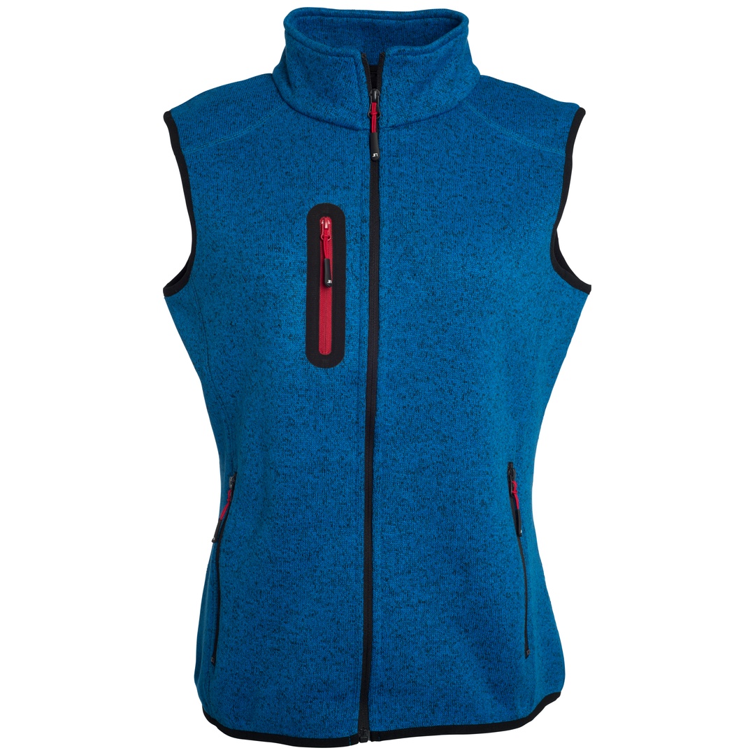 James & Nicholson Strickfleece Weste mit Stehkragen Damen JN773 Gr. M royal-melange/red