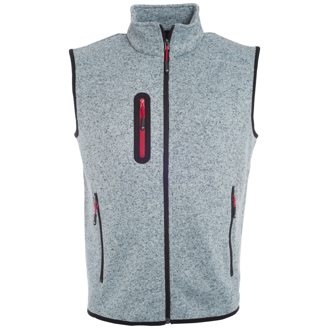 James & Nicholson Herren Strickfleece Weste JN774 Gr. 3XL light-grey-melange/red