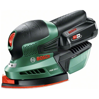 Bosch Akku-Multischleifer PSM 18 LI, incl. 1x Akku PBA 2,5 Ah, Ladegerät, Schleifblätter, Karton