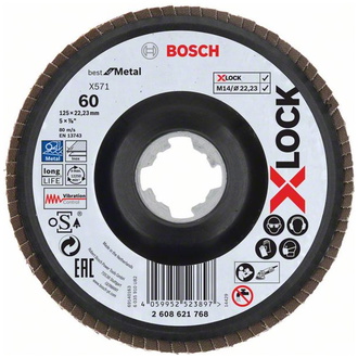 Bosch X-LOCK Fächerschleifscheibe, X571, Best for Metal, gewinkelt, Ø125 mm, G 60, 1 Stk.