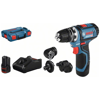 Bosch Akku-Bohrschrauber GSR 12V-15 FC, incl. 2x Akku GBA 2 Ah, Schnellladegerät, Zubehör, L-BOXX