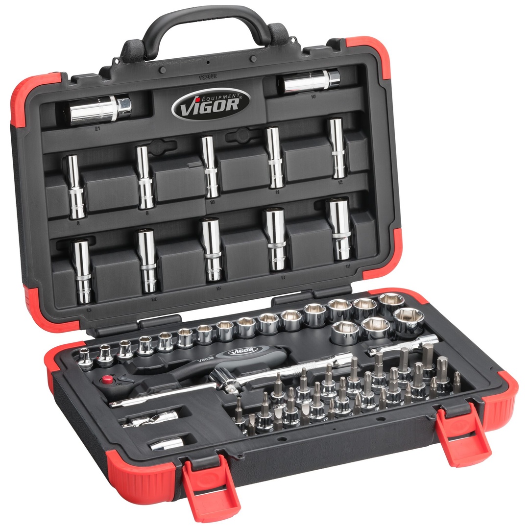 VIGOR Steckschlüssel Satz, 3/8 (10 mm) Vierkant hohl, Außen Sechskant Profil, Innen TX Profil, Innen Sechskant Profil, Kreuzschlitz Profil PH, Pozidr