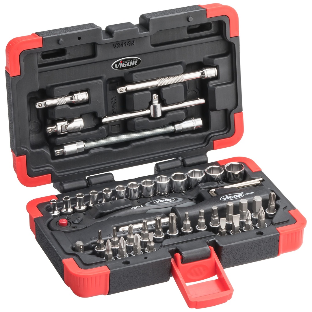 VIGOR Steckschlüssel Satz, 1/4 (6,3 mm) Vierkant hohl, Außen Sechskant Profil, Innen TX Profil, Innen Sechskant Profil, Kreuzschlitz Profil PH, Pozid