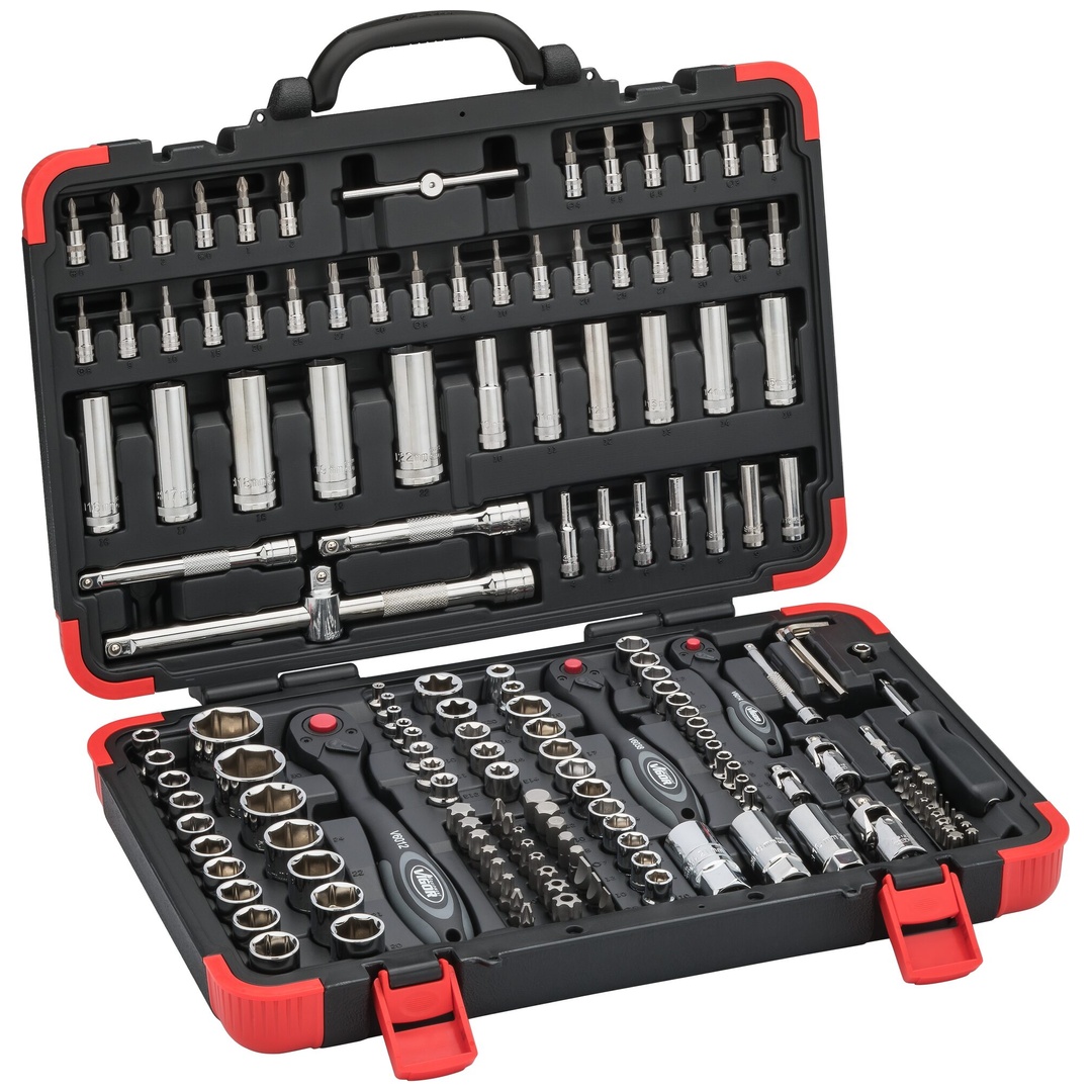 VIGOR Steckschlüssel Satz, 1/4 (6,3 mm) Sechskant massiv, 5/16 (8 mm) Sechskant massiv, 1/4 (6,3 mm) Vierkant hohl, 3/8 (10 mm) Vierkant hohl, 1/2