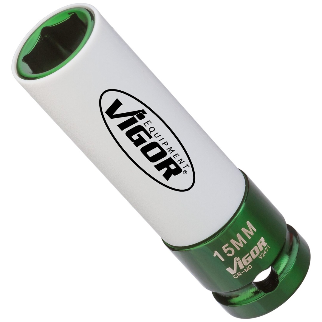 VIGOR Schlagschrauber Steckschlüsseleinsatz, V2471, 1/2 (12,5 mm) Vierkant hohl, Außen Sechskant Profil, SW 15 mm