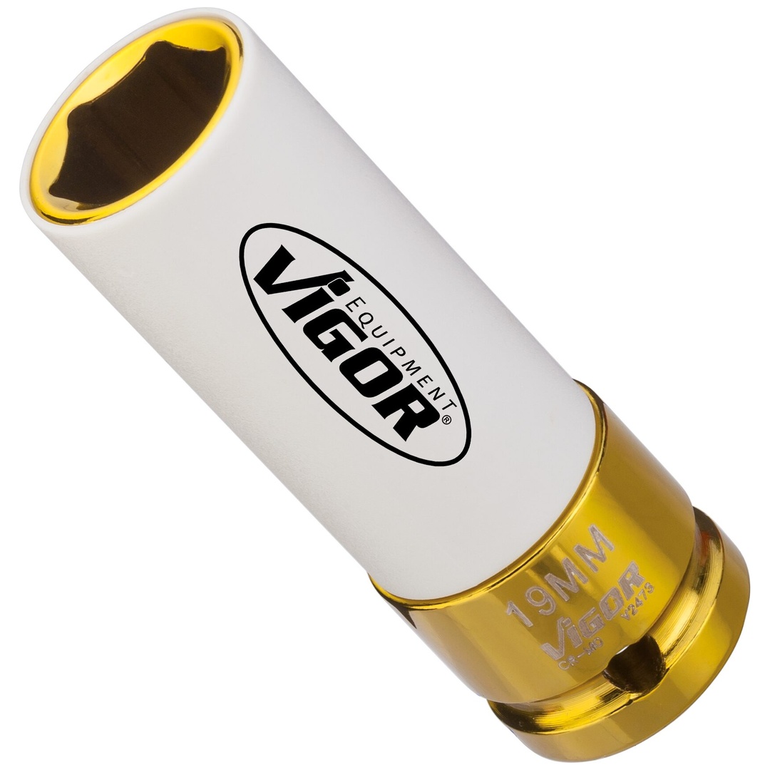 VIGOR Schlagschrauber Steckschlüsseleinsatz, V2473, 1/2 (12,5 mm) Vierkant hohl, Außen Sechskant Profil, SW 19 mm