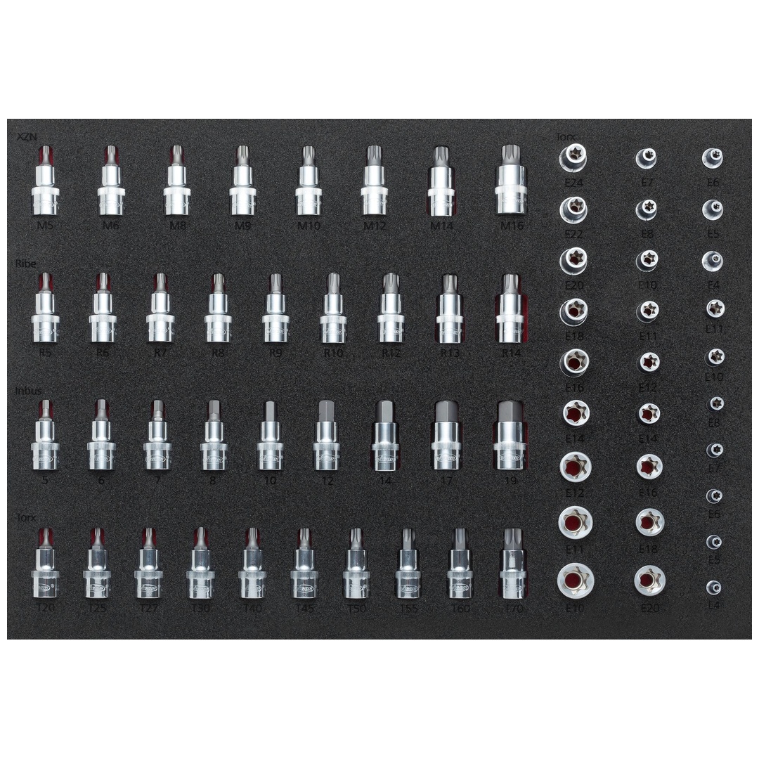 VIGOR Steckschlüsseleinsatz Satz, 1/4 (6,3 mm) Vierkant hohl, 3/8 (10 mm) Vierkant hohl, 1/2 (12,5 mm) Vierkant hohl, Außen TX Profil, Innen Keilpr