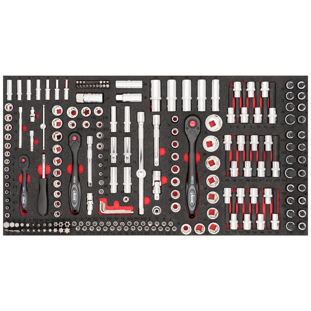 VIGOR Steckschlüssel Werkzeug Satz, für Series XL, 1/4 (6,3 mm) Sechskant massiv, 1/4 (6,3 mm) Vierkant hohl, 3/8 (10 mm) Vierkant hohl, 1/2 (12,5