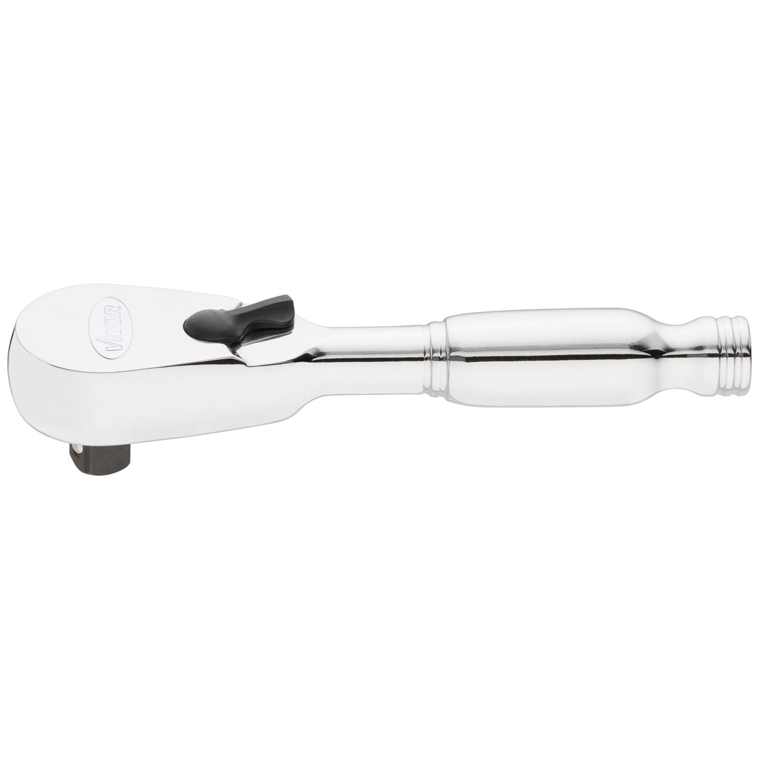 VIGOR Feinzahn-Umschaltknarre, extrakurze Ausführung, 1/4 (6,3 mm) Vierkant massiv, 95 mm