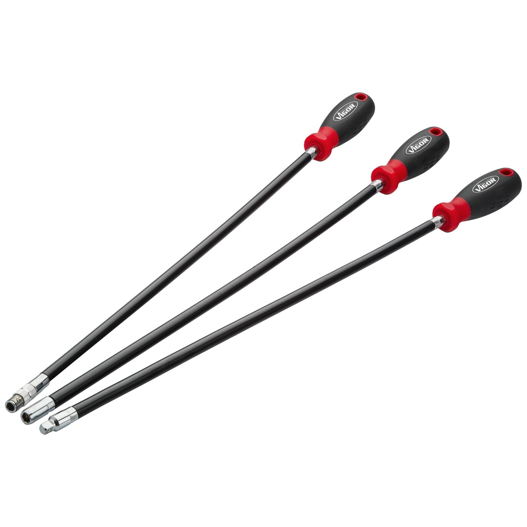 VIGOR Schraubendreher Satz, extra lang, flexibel, 1/4 (6,3 mm) Sechskant massiv, 1/4 (6,3 mm) Vierkant hohl, Außen Sechskant Profil, Innen TX Profil