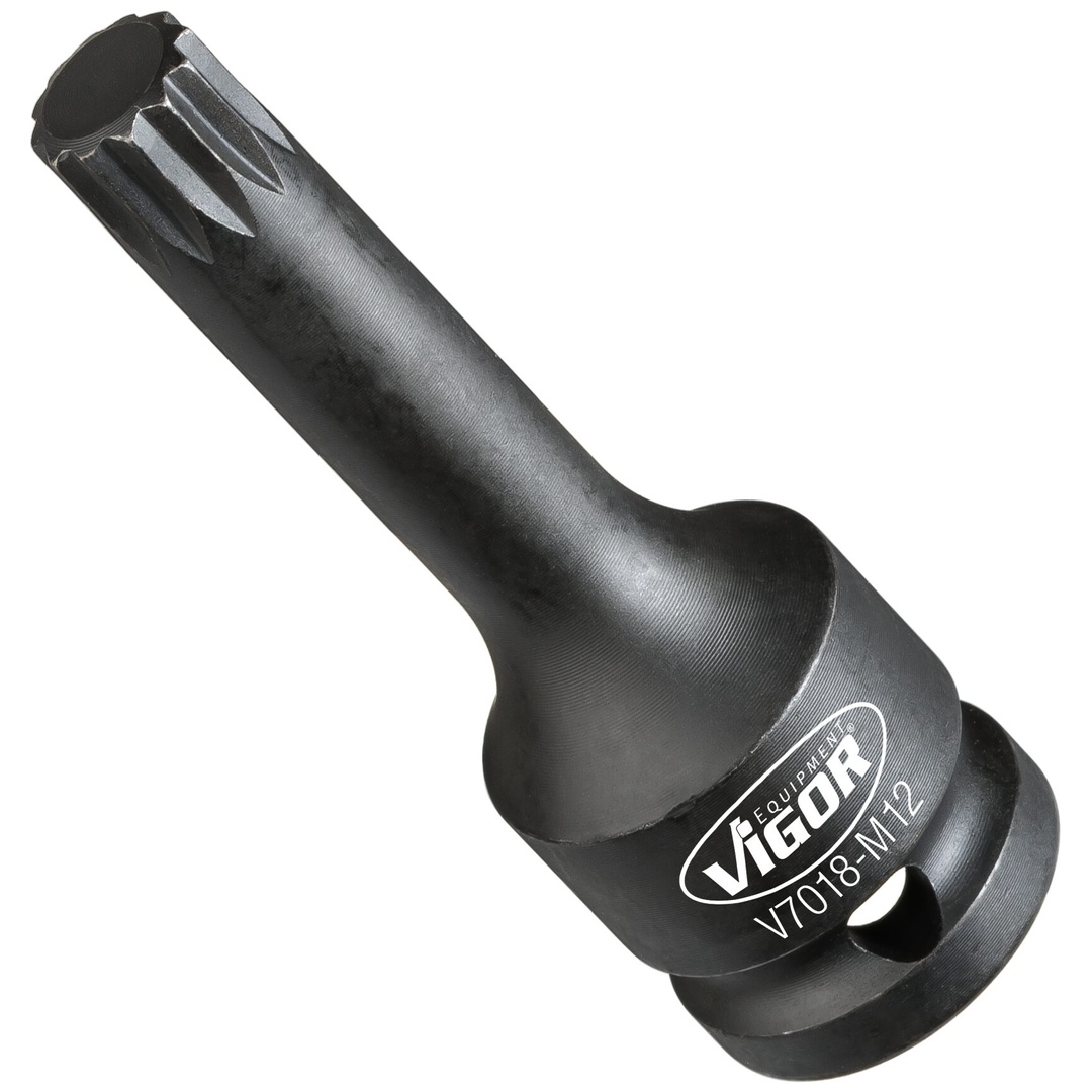 VIGOR Schlagschrauber Schraubendrehereinsatz, 1/2 (12,5 mm) Vierkant hohl, Innen Vielzahn Profil XZN, SW M12