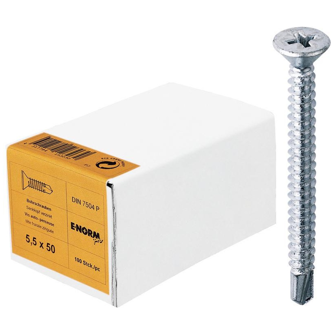 Reidl DIN 7504 Bohrschrauben-Blechgewinde 3,9 x 13, Kreuzschlitz Phillips, verzinkt, Form P-H, Senkkopf