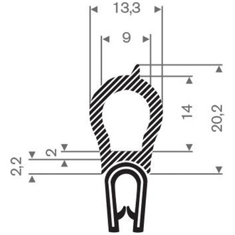 Kantenschutz flexibel schwarz, mit Moosgummi, Klemmbereich 1,0-3,0mm, 13,3x30mm, 25m