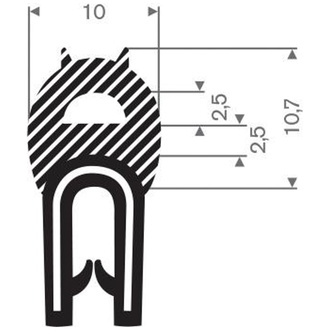 Kantenschutz flexibel schwarz, mit Moosgummi, Klemmbereich 1,0-3,0mm, 10x19mm , 50m