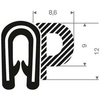 Kantenschutz flexibel schwarz, mit Moosgummi, Klemmbereich 1,0-3,0mm, 16x12mm , 50m