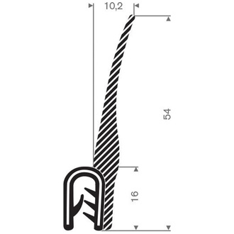 Kantenschutz flexibel schwarz, mit Moosgummi, Klemmbereich 1,5-5,0mm, 10,2x54mm , 25m