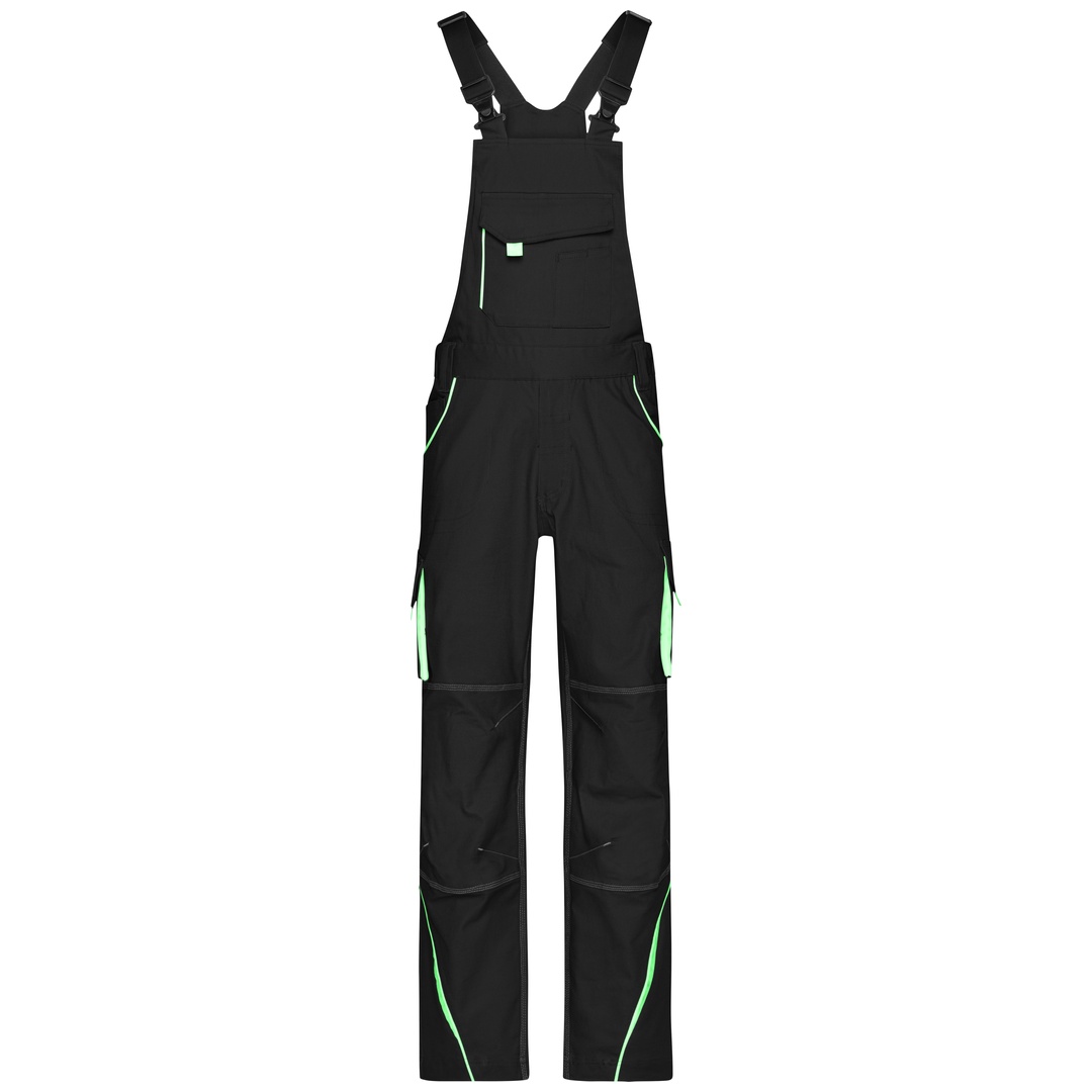 James & Nicholson Funktionelle Latzhose JN848 Gr. 46 black/lime-green