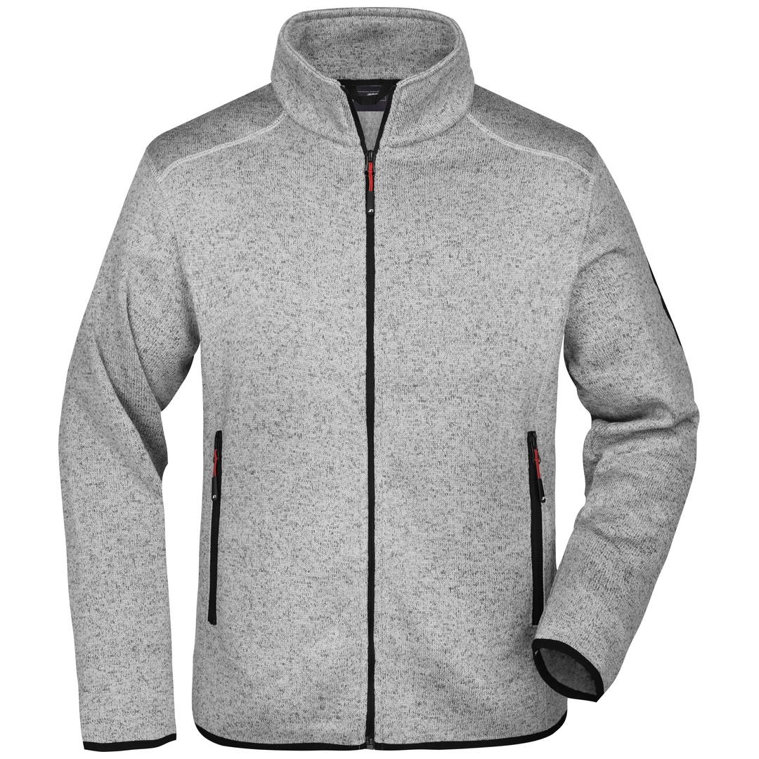James & Nicholson Strickfleecejacke mit Stehkragen Herren JN762 Gr. M light-grey-melange/red