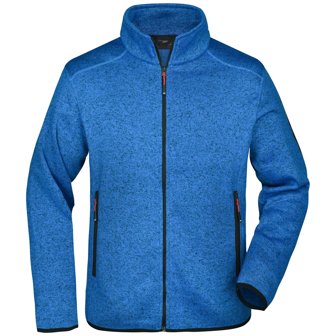 James & Nicholson Strickfleecejacke mit Stehkragen Herren JN762 Gr. XXL royal-melange/red
