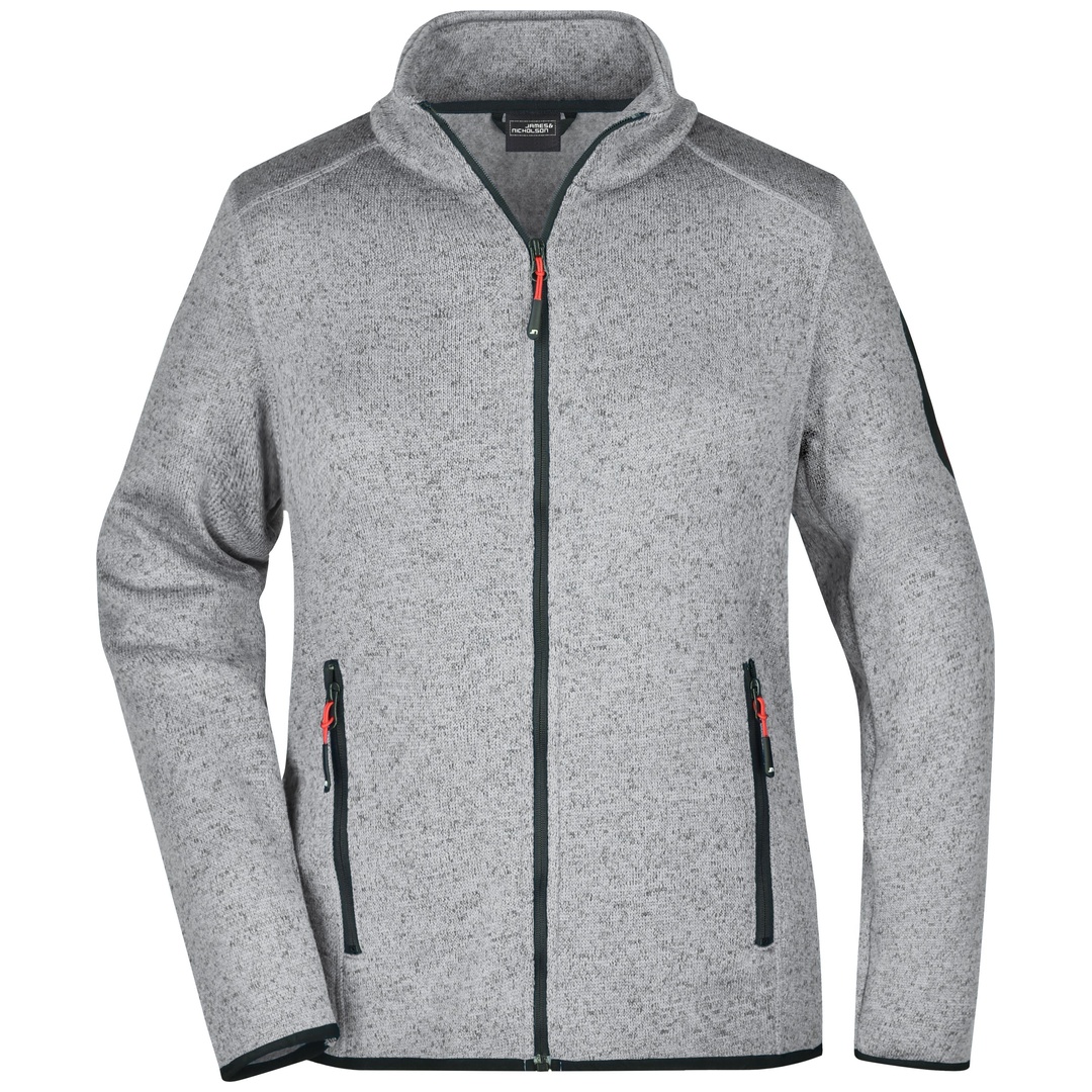 James & Nicholson Strickfleecejacke mit Stehkragen Damen JN761 Gr. XL light-grey-melange/red