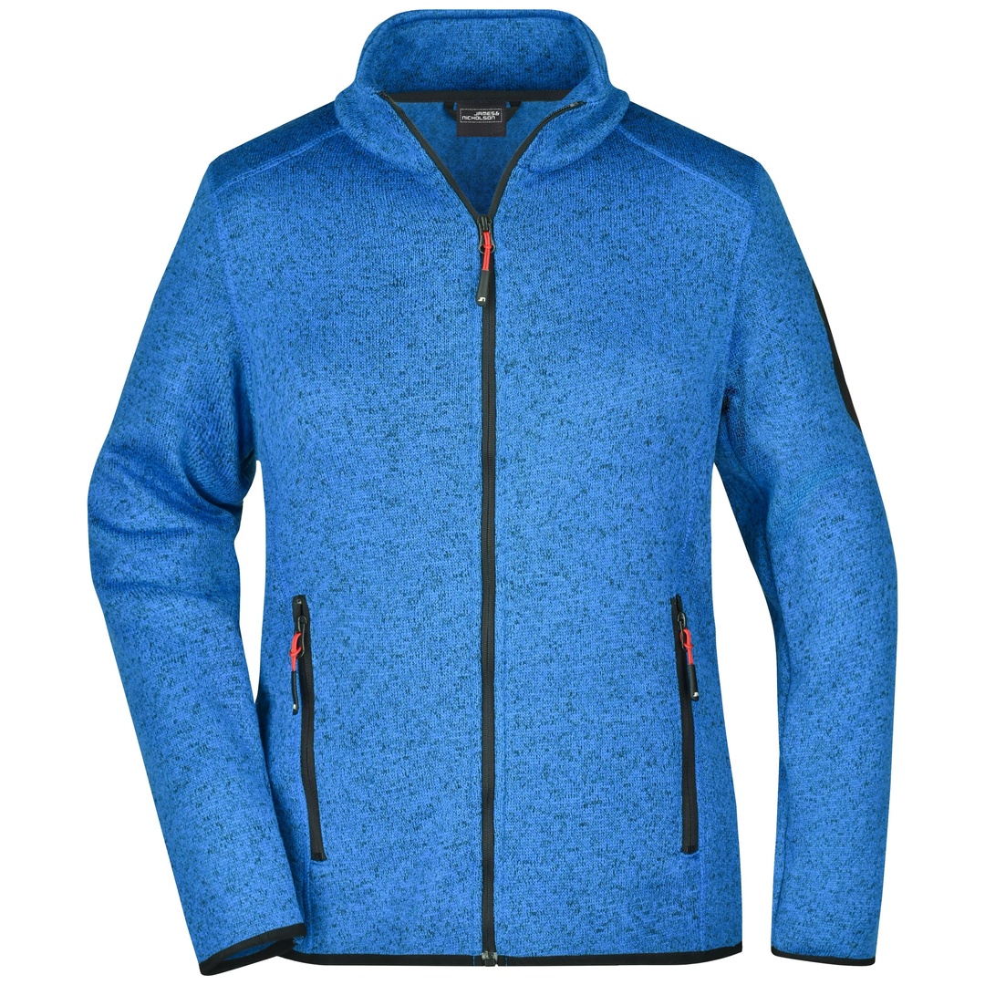 James & Nicholson Strickfleecejacke mit Stehkragen Damen JN761 Gr. XL royal-melange/red