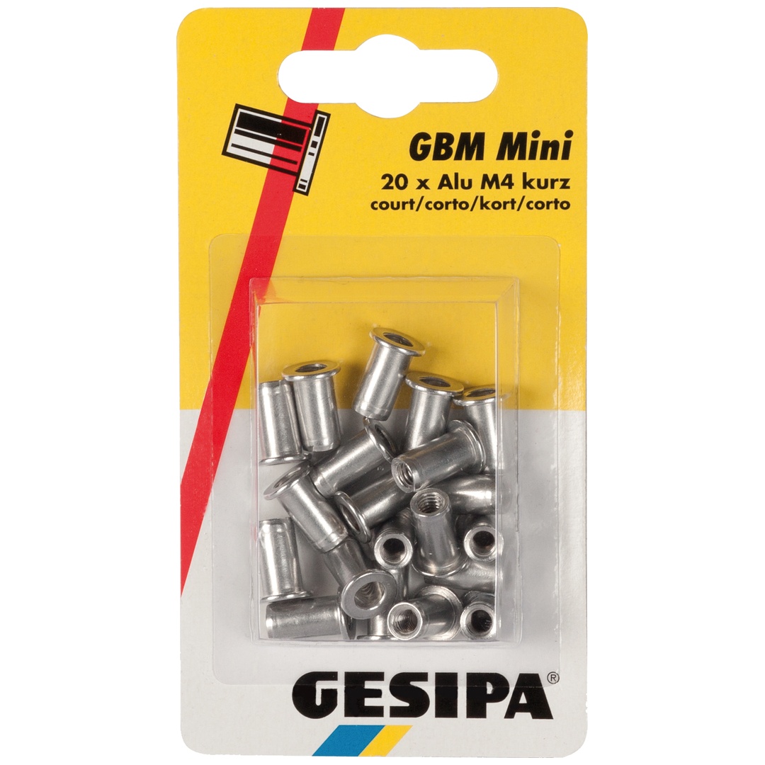 Gesipa Blindnietmutter Aluminium blank, Flachkopf, M 4, 11 mm lang, Rundschaft, offen