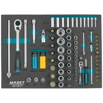 Hazet Steckschlüssel Satz, Vierkant hohl 12,5 mm (1/2"), Vierkant hohl 6,3 mm (1/4"), Außen-Sechskant-Tractionsprofil, Innen-Sechskant Profil, Innen T