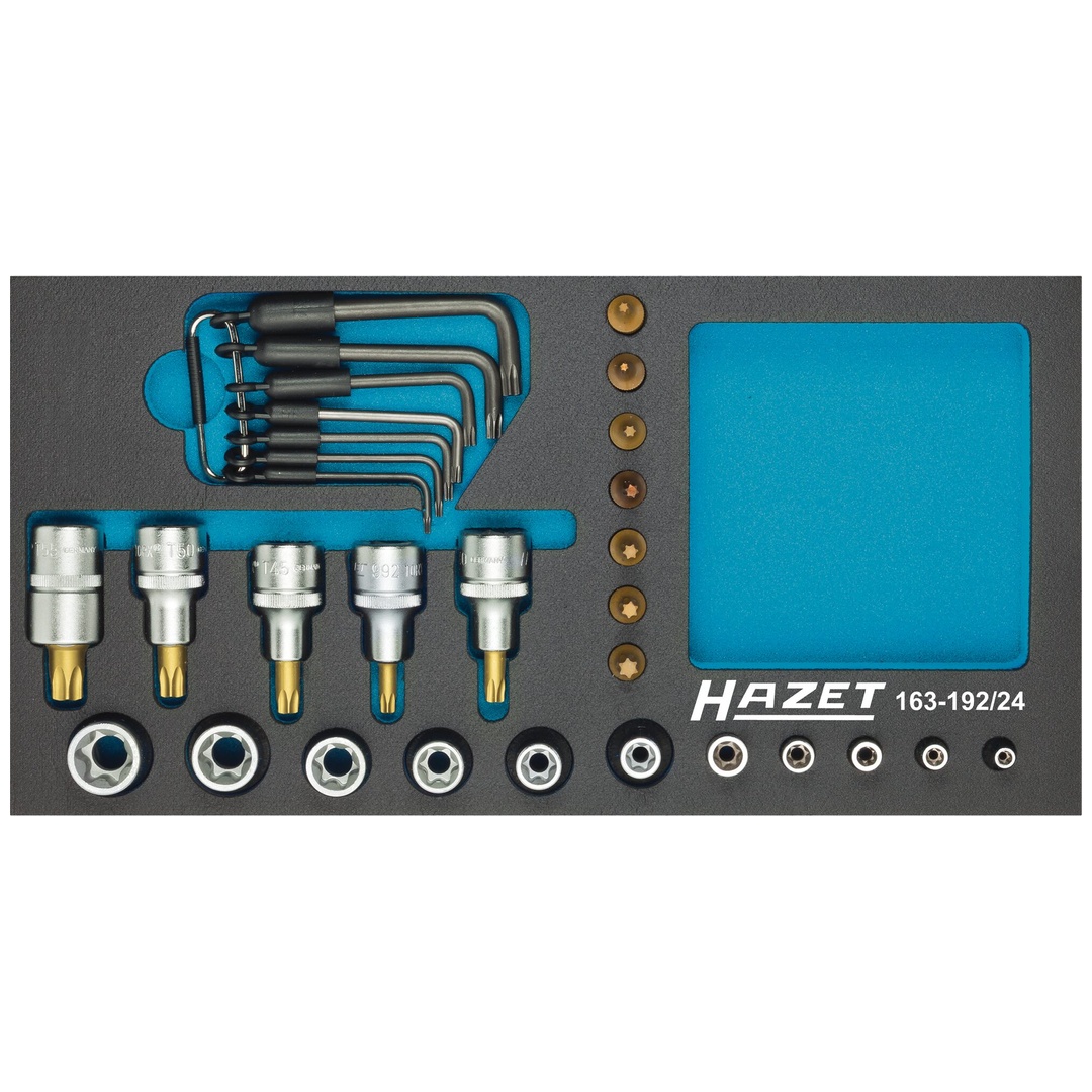 Hazet Steckschlüsseleinsatz Satz, TX 163-192/24, 1/2 (12,5 mm) Vierkant hohl, 1/4 (6,3 mm) Vierkant hohl, Außen TX Profil, Innen TX Profil, 24-tlg.,