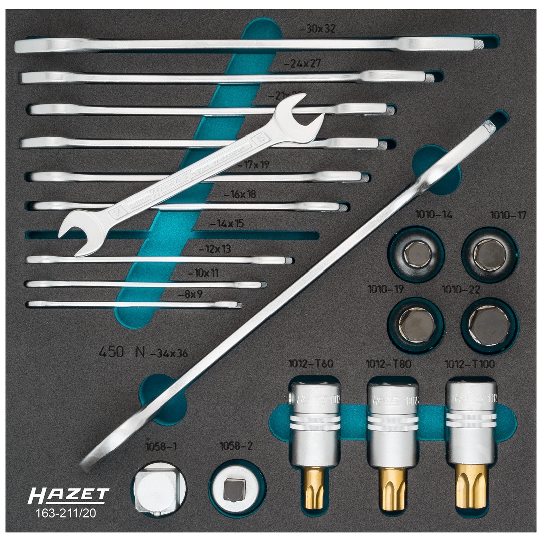 Hazet Schraubenschüssel-/Steckschlüsseleinsatz Satz 3/4 (20 mm) Vierkant hohl, Außen Sechskant Profil, Innen Sechskant Profil, Innen TX Profil, 20-tl