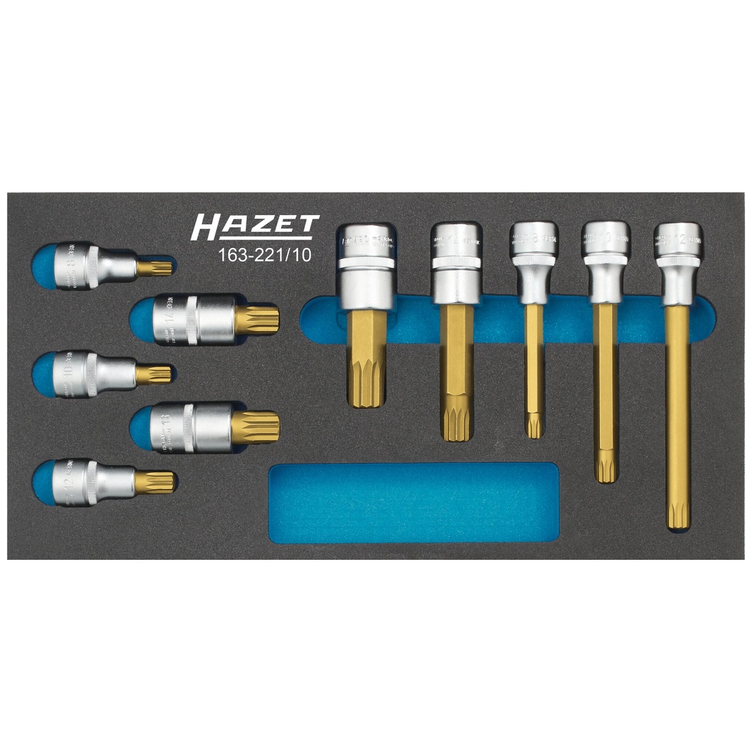Hazet Schraubendreher-Steckschlüsseleinsatz Satz 1/2 (12,5 mm) Vierkant hohl, Innen Vielzahn Profil XZN, 10-tlg., M8, M10, M12, M14, M16, M18, M8, M1