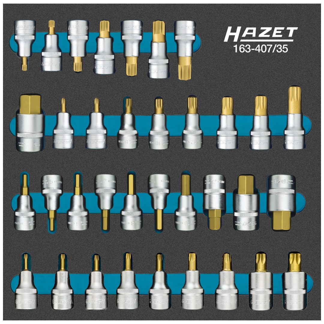 Hazet Schraubendreher-Steckschlüsseleinsatz Satz 1/2 (12,5 mm) Vierkant hohl, Innen Sechskant Profil, Innen Vielzahn Profil XZN, Innen Keilprofil Rib