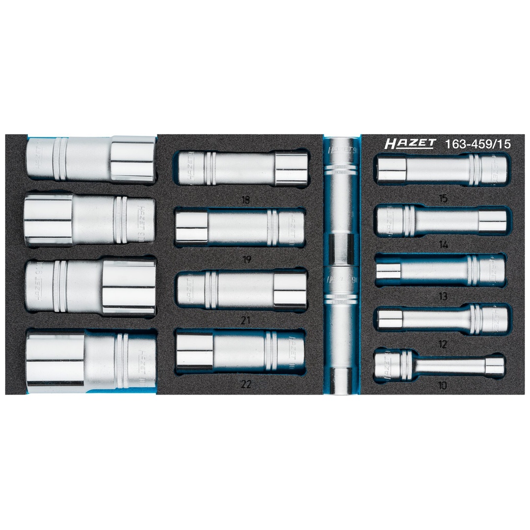 Hazet Steckschlüsseleinsatz Satz 163-459/15, 1/2 (12,5 mm) Vierkant hohl, Außen Sechskant-Tractionsprofil, 15-tlg., 10 - 32