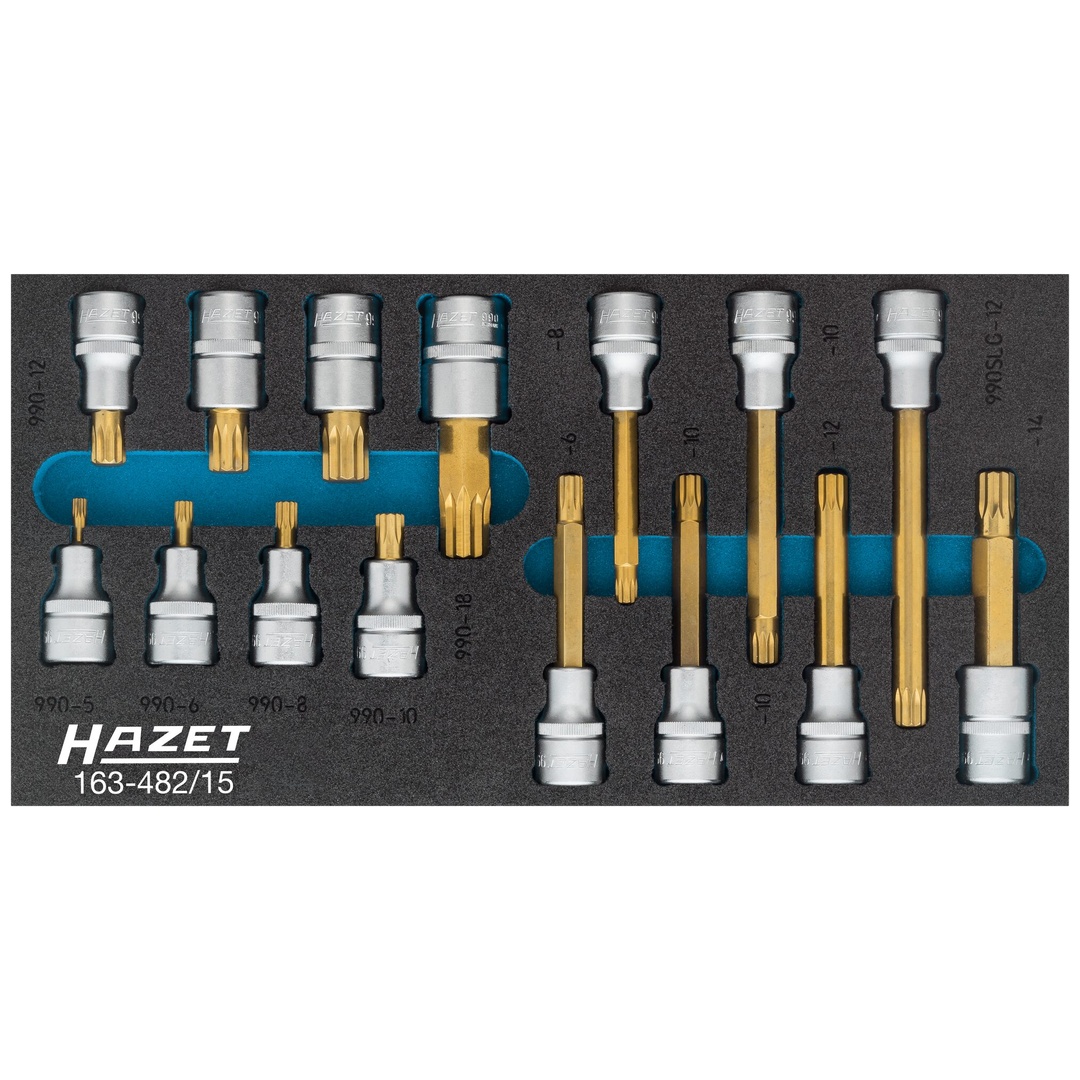 Hazet Schraubendreher-Steckschlüsseleinsatz Satz, XZN 1/2 (12,5 mm) Vierkant hohl, Innen Vielzahn Profil XZN, 15-tlg., M5 - M12