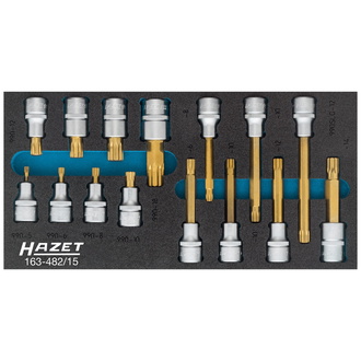 Hazet XZN Schraubendreher Steckschlüssel Einsatz Satz, Innenvierkant 12,5 = 1?2?, 15-tlg., Vierkant hohl 12,5 mm (1/2"), Innen Vielzahn Profil XZN, M5