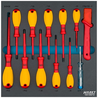 Hazet Schraubendreher Satz, schutzisoliert, Kreuzschlitz Profil PH, Innen TORX Profil, Schlitz Profil, 0.4 x 2.5 - 0.8 x 4, PH1 - PH2, T20 - T30, Anza