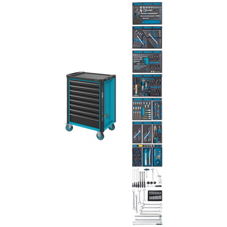 Hazet Werkstattwagen Assistent, Schubladen, flach: 7 x 81 x 522 x 398 mm, Schubladen, hoch: 1 x 166 x 522 x 398 mm, Anzahl Werkzeuge: 296, Art.Nr. 179