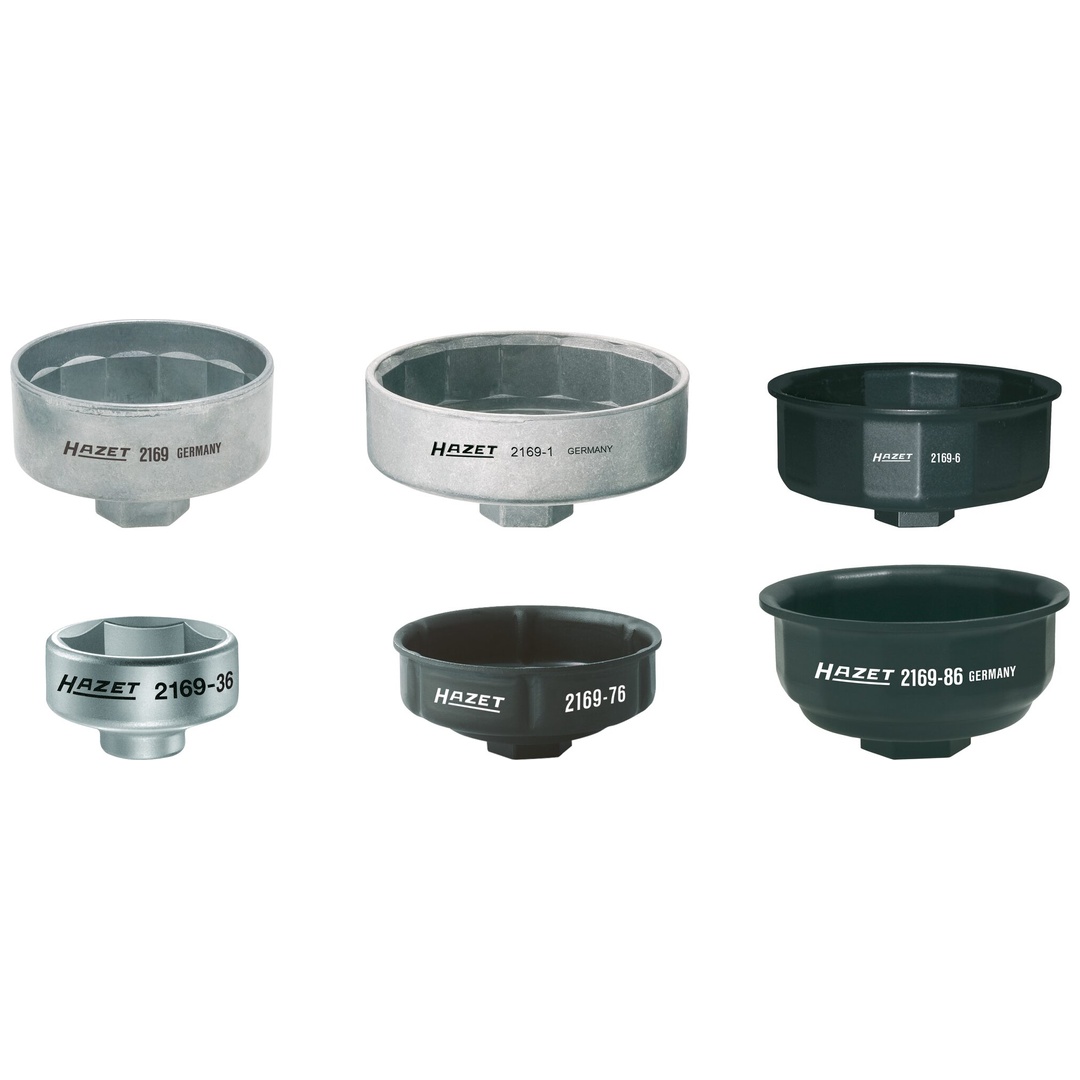 Hazet Ölfilterschlüssel Satz 2169/6, 3/8 (10 mm) Vierkant hohl, 1/2 (12,5 mm) Vierkant hohl, Außen Sechskant Profil, 6-tlg.
