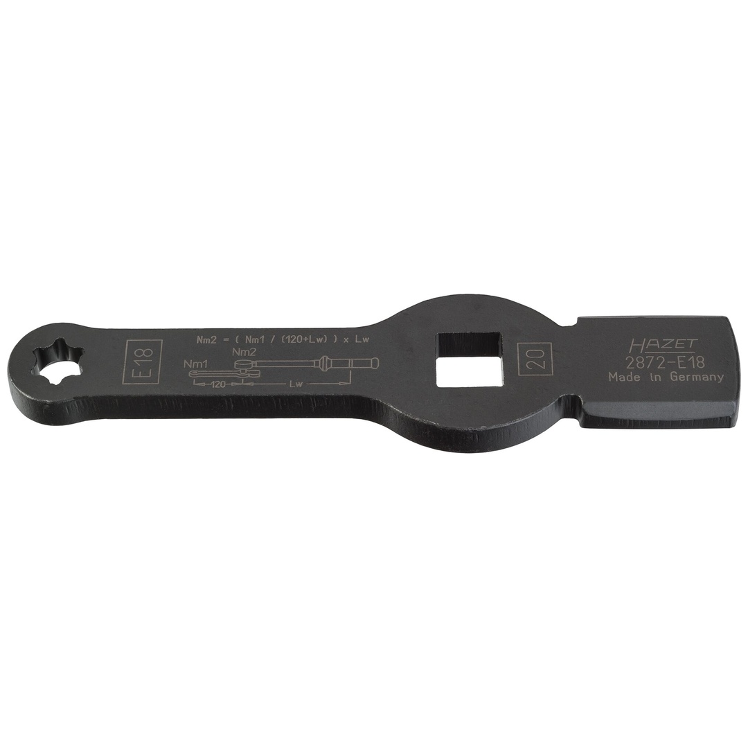 Hazet Schlag-Ringschlüssel, mit 2 Schlagflächen 2872-E18, 3/4 (20 mm) Vierkant hohl, Außen TX Profil, SW E18