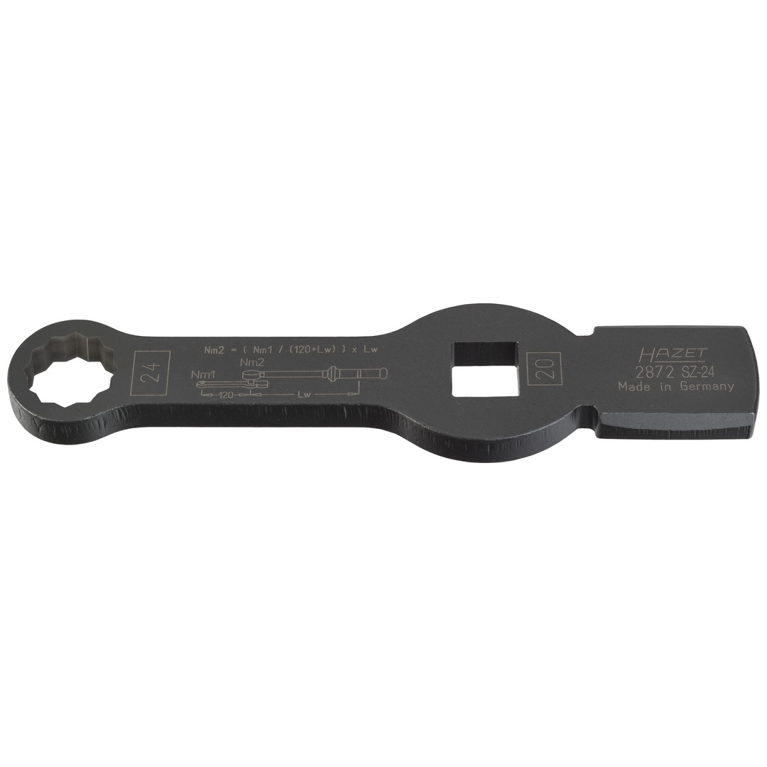 Hazet Schlag-Ringschlüssel, mit 2 Schlagflächen 2872SZ-24, 3/4 (20 mm) Vierkant hohl, Außen Doppelsechskant Profil, SW 24 mm